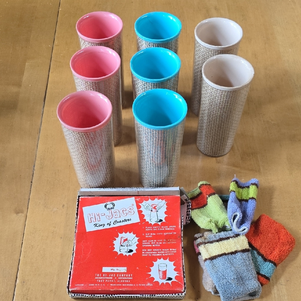 Vintage Hi-Jacs Tumbler Set with Pink, Turquoise & Cream Interiors